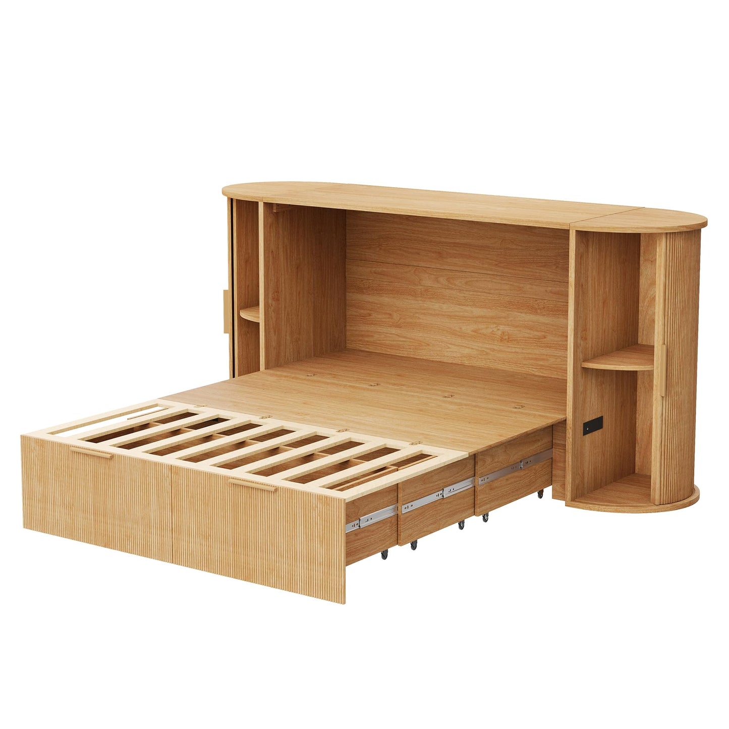AMERLIFE Queen Murphy Bed with Storage & Sliding Tambour Door