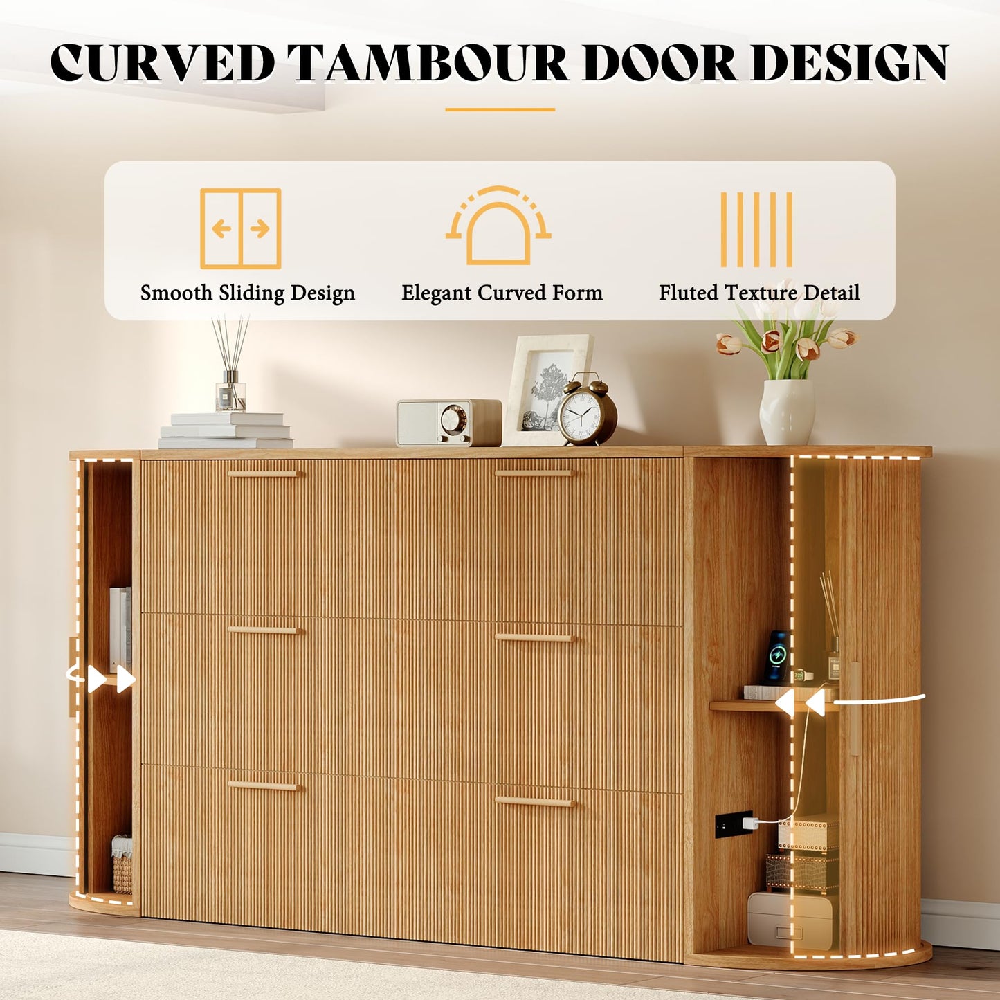AMERLIFE Queen Murphy Bed with Storage & Sliding Tambour Door