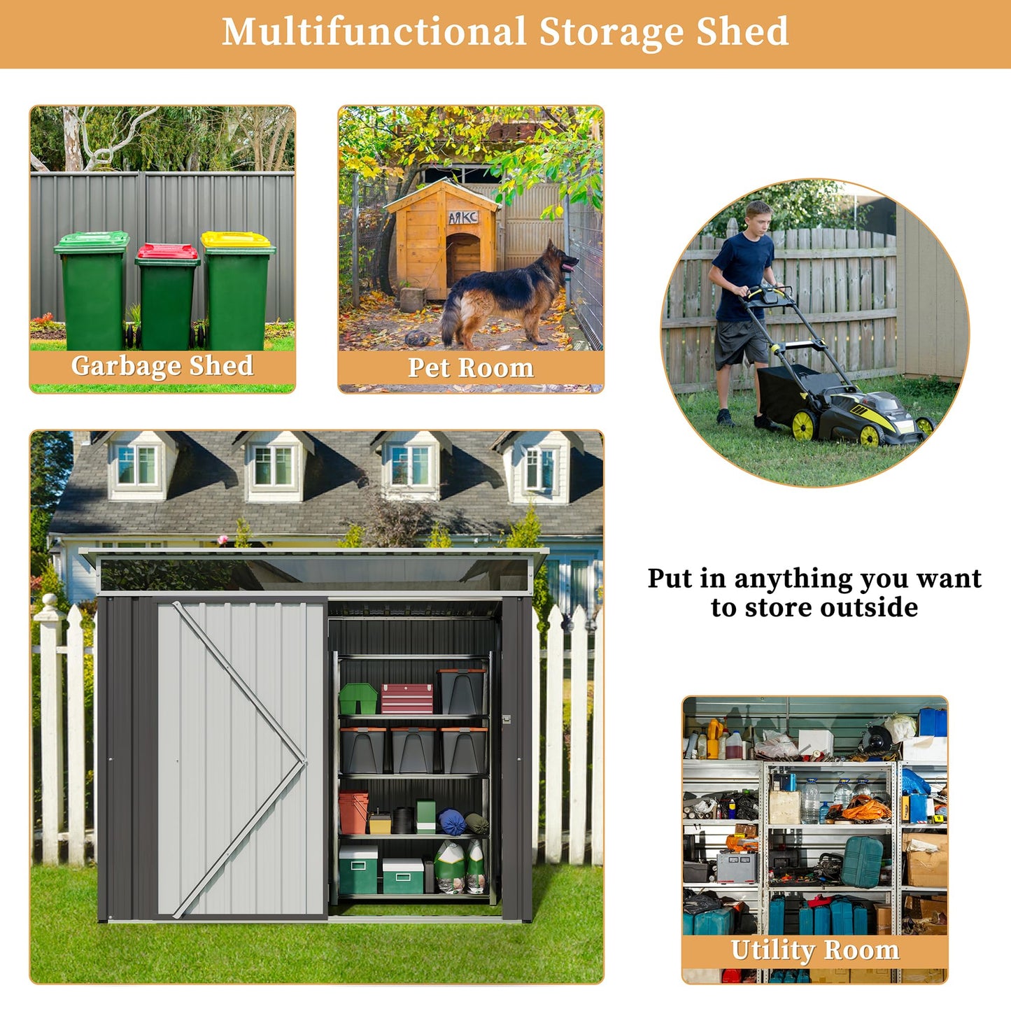 Vongrasig Outdoor Storage Shed, 6 x 4 FT Outside Metal Garden Shed with Window and Lockable Door, Waterproof Tool Shed for Backyard Patio, Lawn and Garden (Dark Gray)
