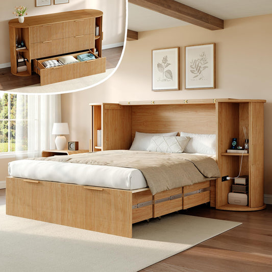 AMERLIFE Queen Murphy Bed with Storage & Sliding Tambour Door