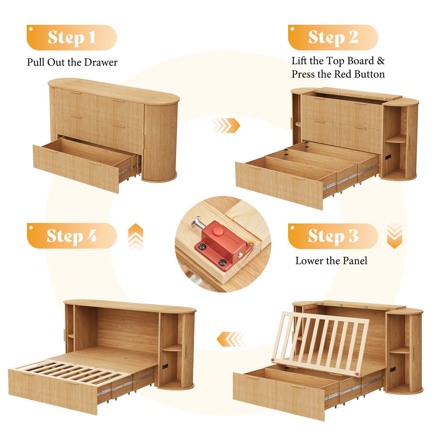AMERLIFE Queen Murphy Bed with Storage & Sliding Tambour Door