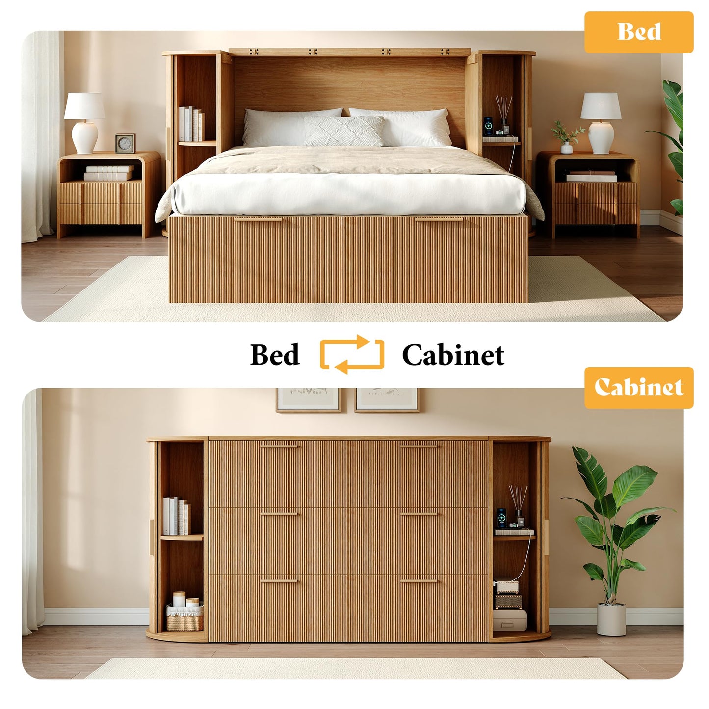 AMERLIFE Queen Murphy Bed with Storage & Sliding Tambour Door