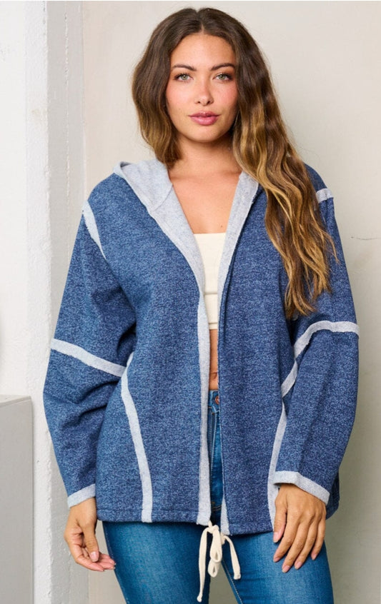 Long Sleeve Hooded Open Front Cardigan