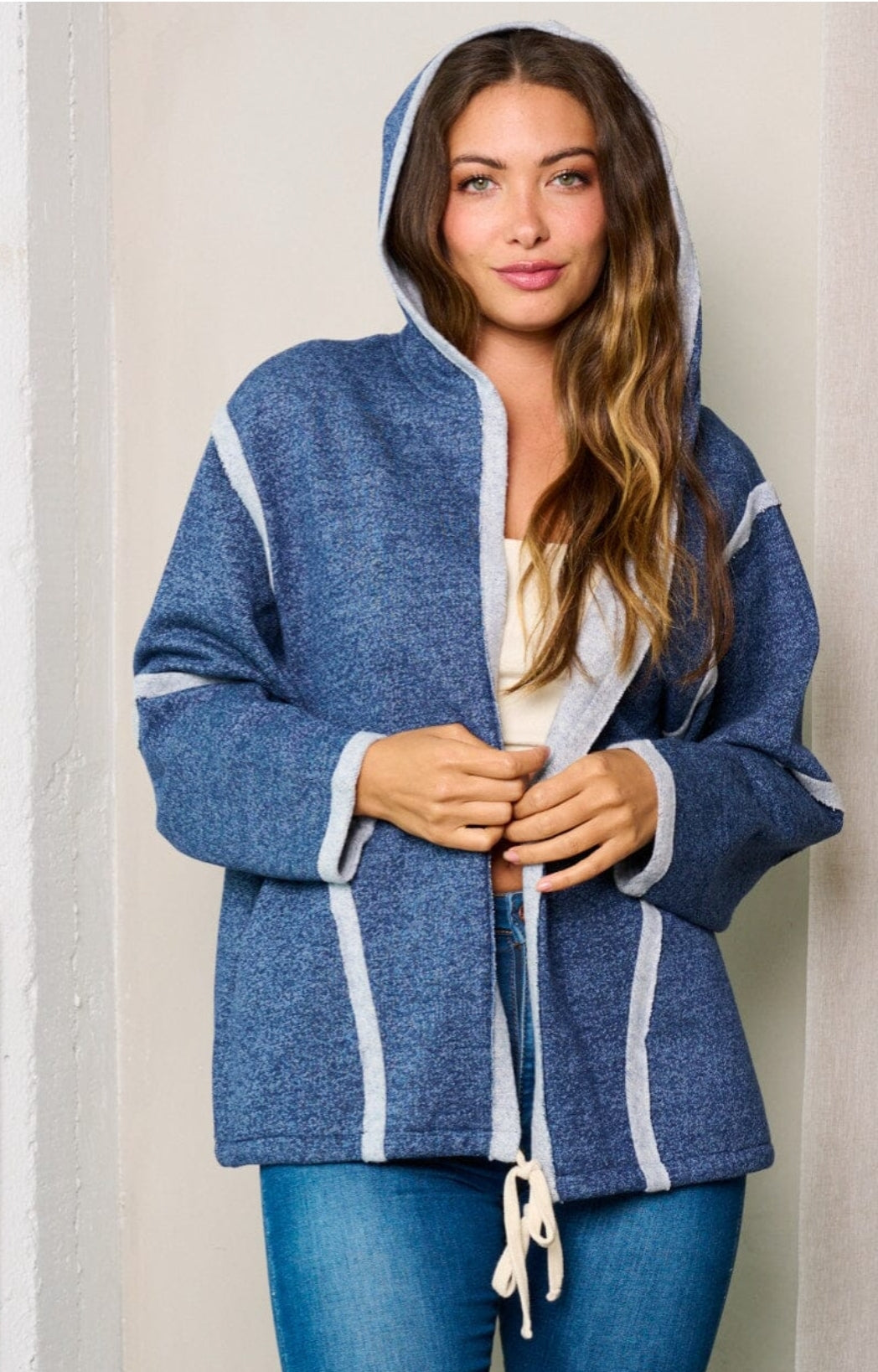 Long Sleeve Hooded Open Front Cardigan
